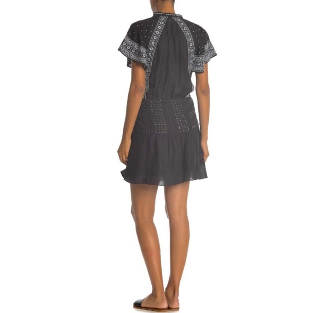 Veronica Beard Minos Embroidered Flared Silk Black/White Mini Dress View 3